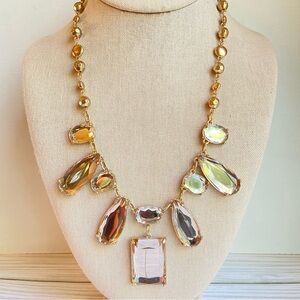 Chico’s goldtone statement necklace with clear champagne faceted mirror segments